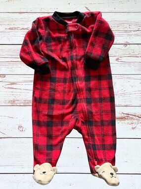 Carter's 3 Month Buffalo Plaid Print Fleece Zip Up Footie With Bears